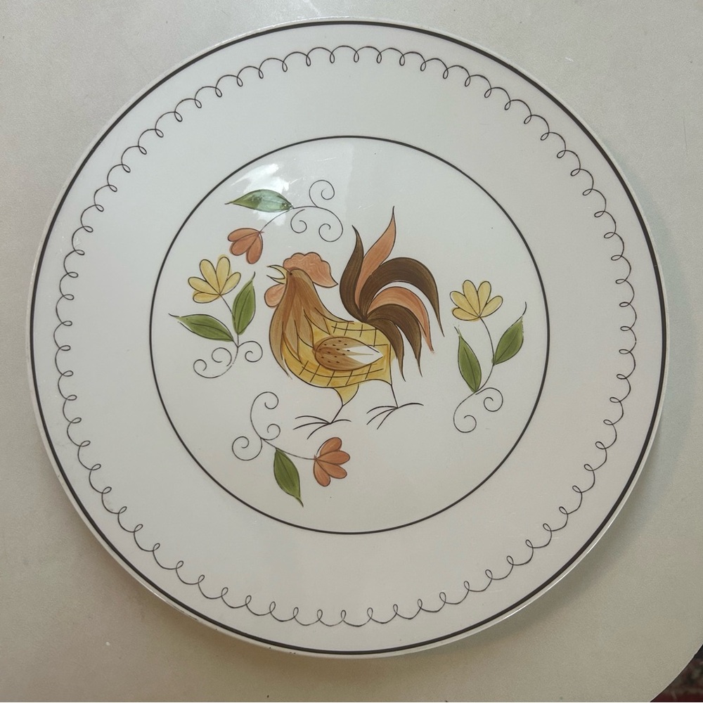 VINTAGE 12" SHIBUI MIKASA CERA-STONE SERVING PLATTER - "EARLY MORN" ROOSTER